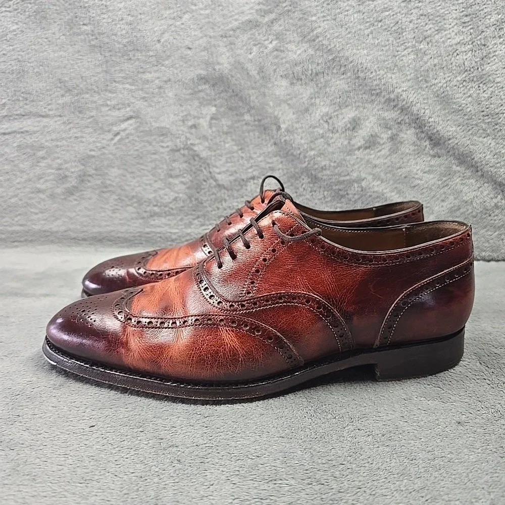 Carlos Santos Goodyear Welted Wingtip Shoes Mens Size 7 Brown‎ Metal Toe Plate